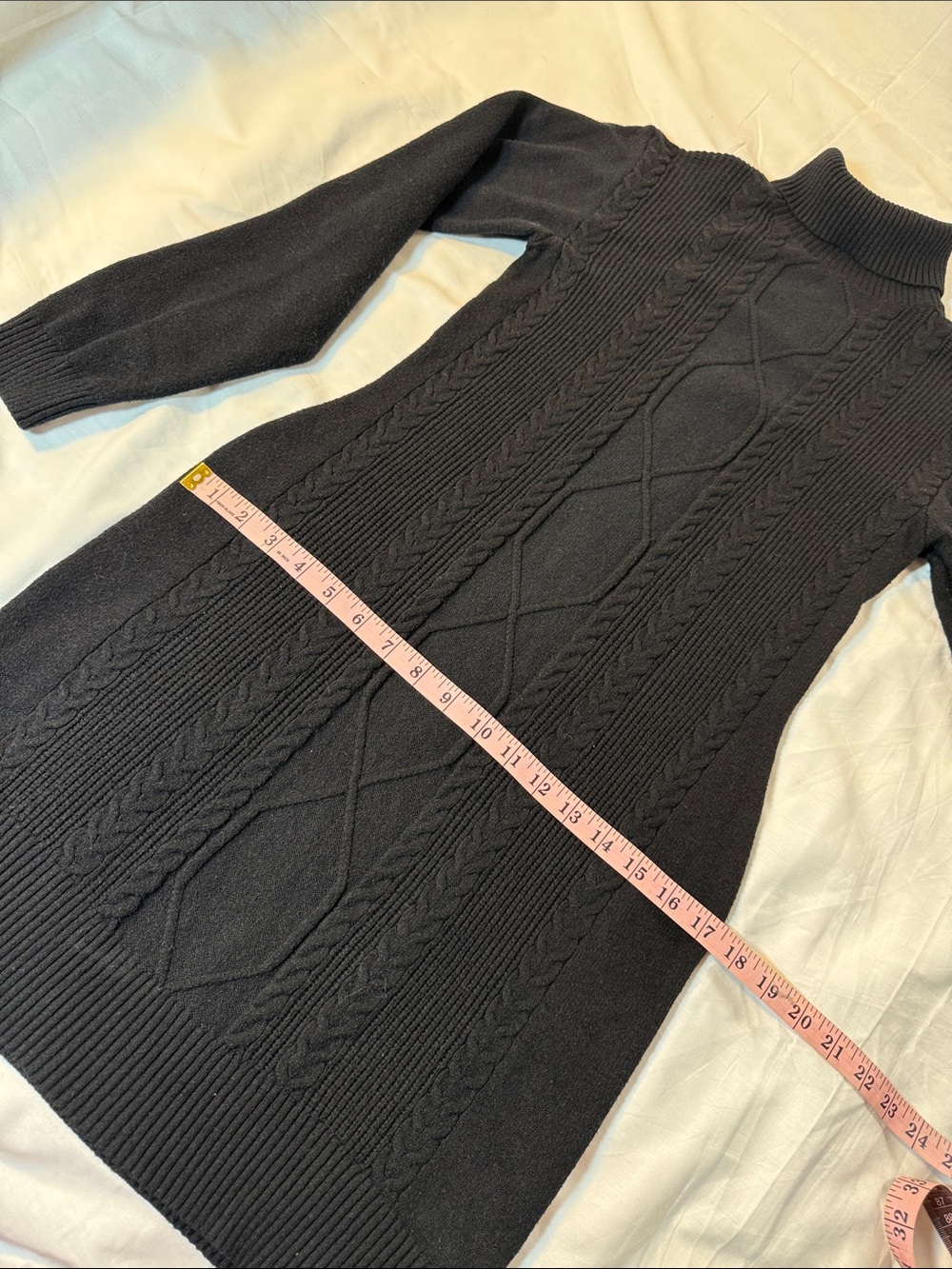Black Cable-Knit Turtleneck Sweater Dress Large - Picture 6 of 8